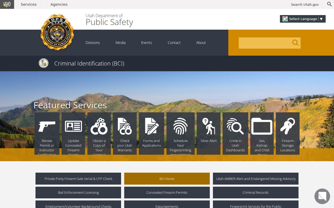 Utah Bureau of Criminal Identification official website