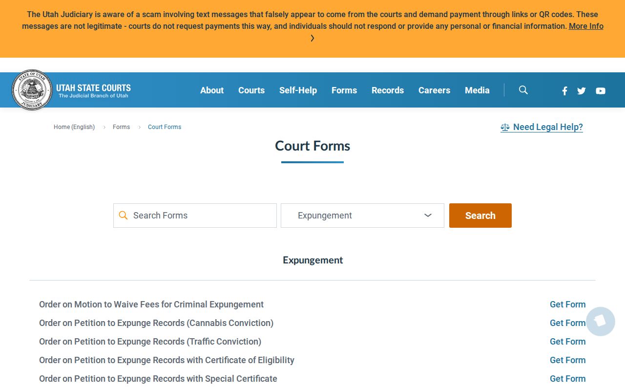 Utah Courts official criminal justice forms catalog