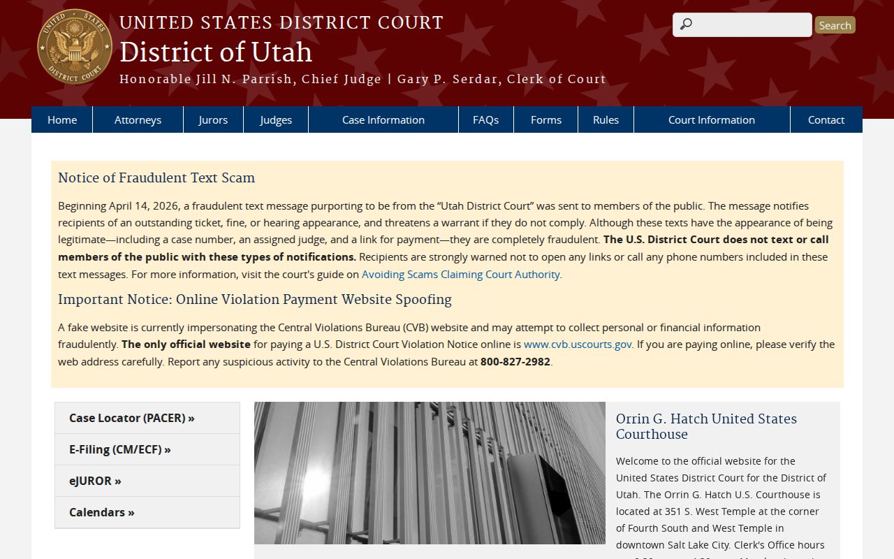 Official website of the U.S. District Court for the District of Utah