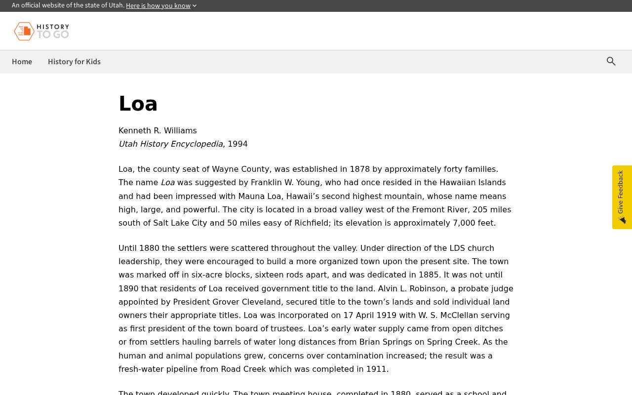 Utah historical profile showing Loa history and imagery